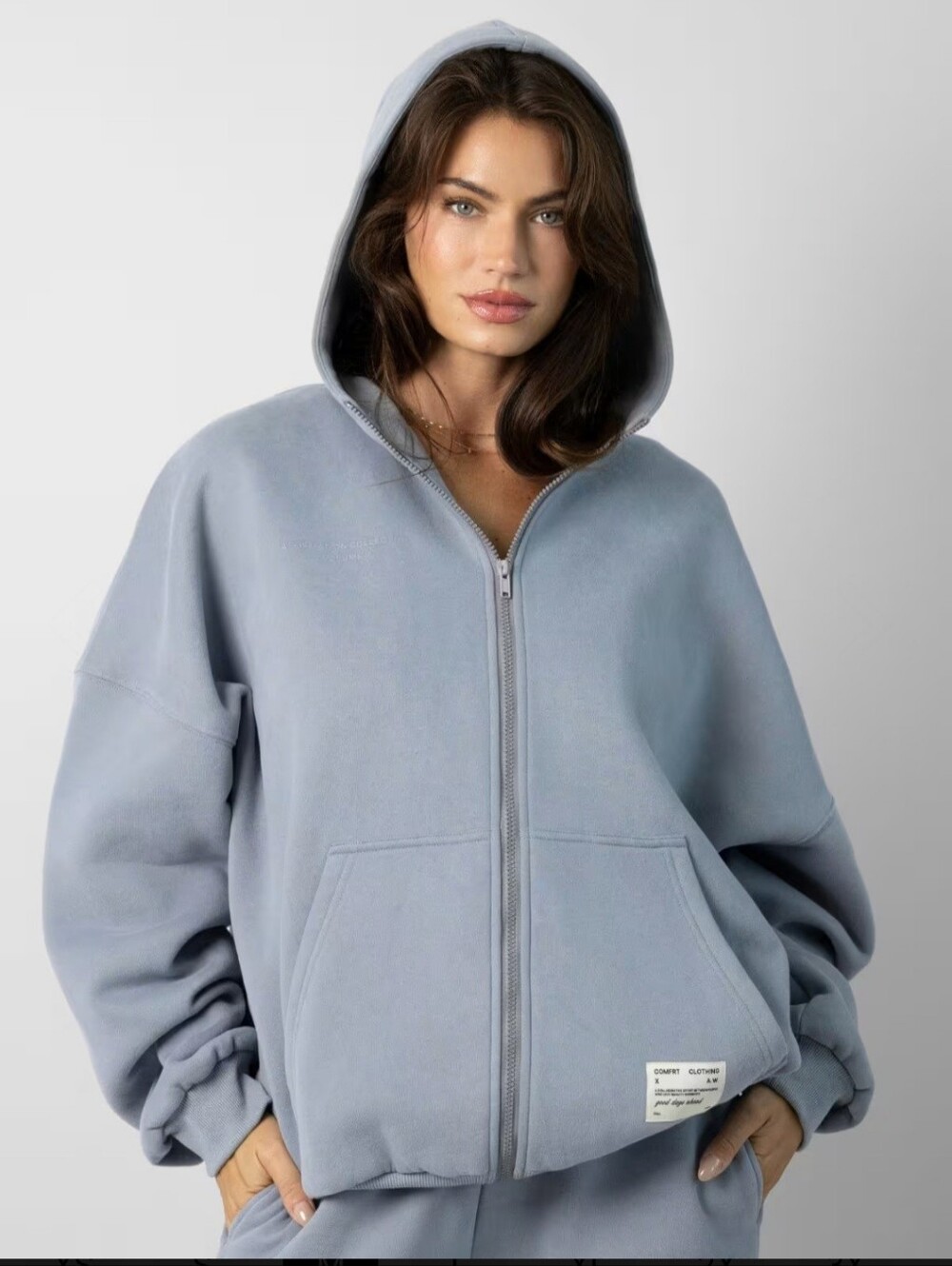 Comfrt Unisex Affirmation Collection Vol 9 Oversized Zip Up Hoodie Slate Blue L